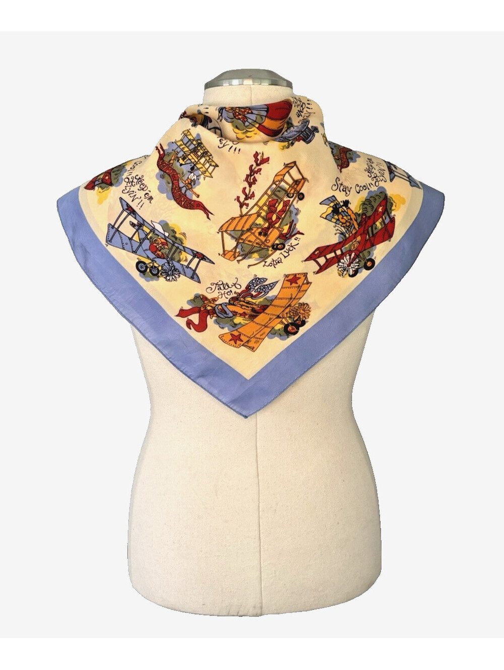 Vintage 1960's Honey Fashions Aviation Themed Acetate Scarf 26" Sq
